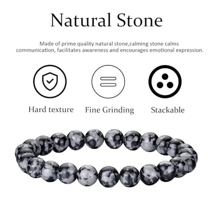 Mens Beaded Bracelets Set 8MM Tiger Eye Lava Stone Stretch Natural Stone Men's Bead Bracelet Mens Bracelet - color: 4,black,white