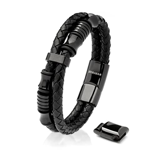 SERASAR Premium Leather Bracelet Men | Stainless Steel Magnetic Clasp | Three Colors | Jewelry Box Included - color: Black, size: 20cm, style: Spirit