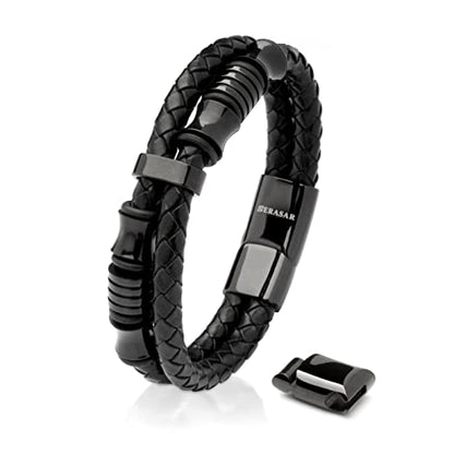 SERASAR Premium Leather Bracelet Men | Stainless Steel Magnetic Clasp | Three Colors | Jewelry Box Included - color: Black, size: 20cm, style: Spirit