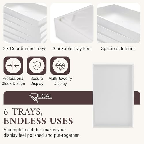 RJ Displays Stackable Jewelry Tray Set, Stackable Plastic Jewelry Organizer Tray, Jewelrys Drawer, Drawers Inserts, Earring Organizer for Women Perfect Trays 14.75x8.25x1 in (White, 6 Pack) - color: White