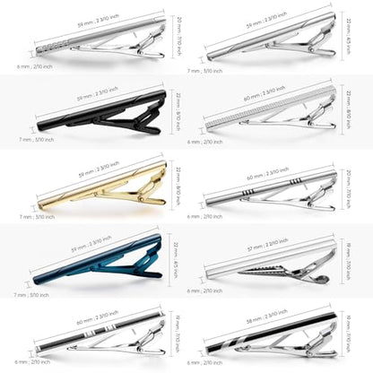 wynameleri Tie Pins for Men Silver Black 3 Pcs 10 PCS Short Tie Clip Set 2.3, 2.4 Inch Business Shirt Necktie Pinch for Men - color: B0310015
