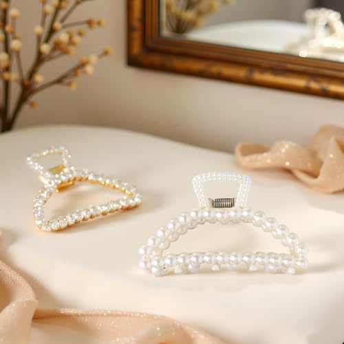 1Pc White Large Hair Clip for Thick Hair, Girls Claw,Big Hair Clips Hair Claws for Thin, Hair Claws Clips For Hair,Faux Pearl Claw Clips,Neutral Hair Clips Large Jaw Clip