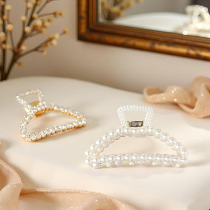 1Pc White Large Hair Clip for Thick Hair, Girls Claw,Big Hair Clips Hair Claws for Thin, Hair Claws Clips For Hair,Faux Pearl Claw Clips,Neutral Hair Clips Large Jaw Clip