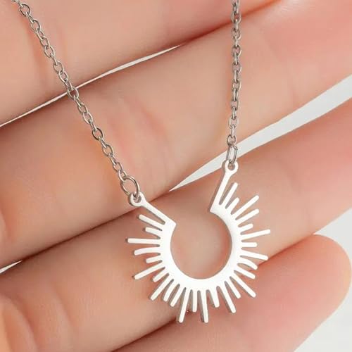 Gold Compass Charm Necklace for Women, Trendy Simple Dainty Inspirational Compass Butterfly Bow Knot Red Christmas Mug Sun Friendship Necklaces Graduation Gifts - style: Silver Sun