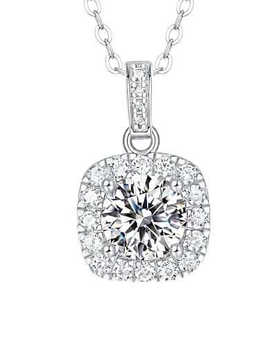 Moissanite Cushion Cut Pendant Necklace for Women - color: Silver, size: 1ct, style: Cushion Cut