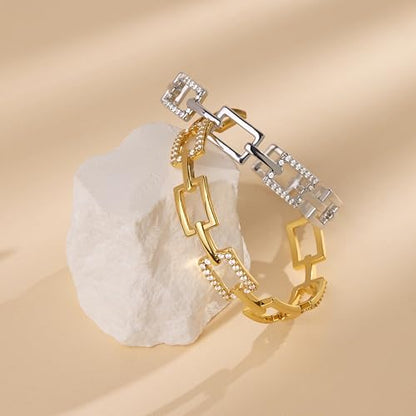 Gelbesty Infinity Love Knot Dainty Gold Bangle Bracelets for Women, 14K Gold Plated Adjustable 925 Silver Bracelet, Trendy Jewelry Gifts for Valentine's Day - color: Silver_Square&CZ