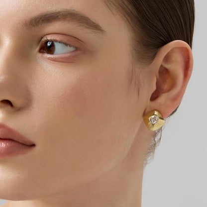 18K Gold Plated Huggie Hoop Earrings for Women, 925 Sterling Silver Post, Hypoallergenic Small Earrings - color: Square Ribbed Crystal Stud Earrings