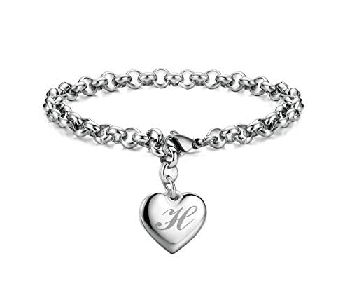 Monily Birthday Gifts for Women Initial Charm Bracelets for Women Letters Alphabet Heart Bracelet for Women - color: H: Heart
