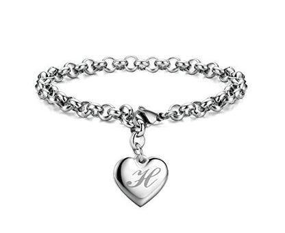 Monily Birthday Gifts for Women Initial Charm Bracelets for Women Letters Alphabet Heart Bracelet for Women - color: H: Heart