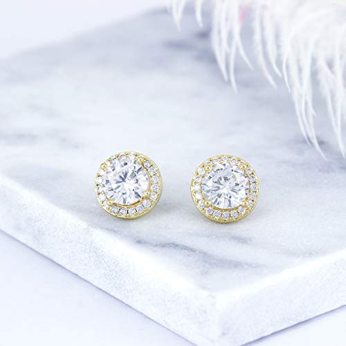 YOQUCOL 8MM Cubic Zirconia Crystal Clip On Stud Earrings Round Non Pierced Earrings for Women - color: Gold-White
