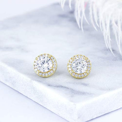 YOQUCOL 8MM Cubic Zirconia Crystal Clip On Stud Earrings Round Non Pierced Earrings for Women - color: Gold-White
