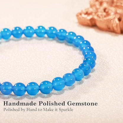 Agate Round Beaded Bracelet for Women Men Natural Agates Stone Healing Bracelets Stretch Elastic Handmade Polished Gemstone Beads Bracelet - color: Blue, size: 6mm Beads
