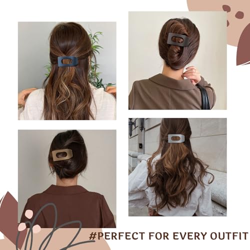 8 Pack Dark Neutral Flat Hair Clips for Women – Large Matte No-Slip Rectangle Claw Clips Thick & Thin Hair in Deep Brown, Navy, and Grey, Strong Hold Square Hair Accessories - color: Dark Neutral