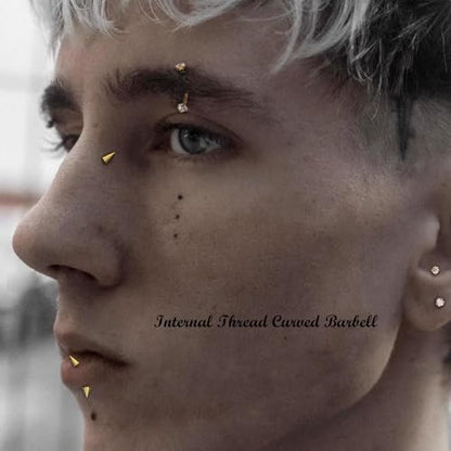 16G Eyebrow Piercing Jewelry Rook Earrings for Women Internal Thread Curved Barbell CZ Eyebrow Rings Vertical Labret Lip Jewelry Ear Rook Stud Small Tiny Belly Button Ring 6mm/8mm/10mm - color: Gold