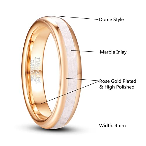 Vakki 4mm 6mm Womens Rose Gold Tungsten Carbide Ring with Mother of Pearl Shell/Marble Inlaid Wedding Band Comfort Fit Size 5-12 - color: D-4mm-Rose Gold & Marble