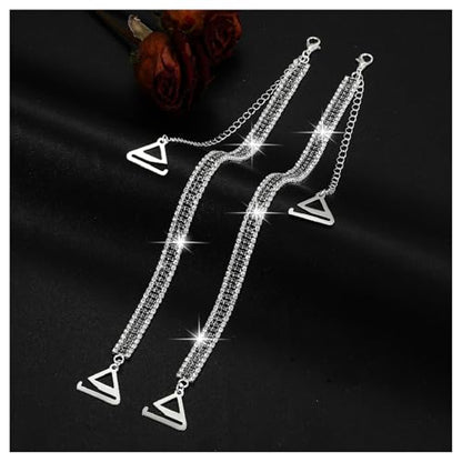 1Pair Silver Rhinestone Bra Straps,Multi-layered Rhinestones Bra Shoulder Chain,Crystal Lingerie Straps Jewelry,Wedding Bridal Rhinestone Underwear Chain for Women Dress - color: Black