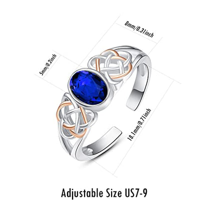PRAYMOS 925 Sterling Silver Ring Birthstone Ring Turquoise Moss White Opal Ring for Women Celtic Knot Open Adjustable Thrumb Ring - color: Blue Sapphire