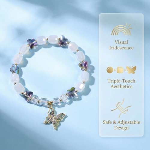 jasonking Butterfly Crystal Stretch Bracelet for Women,Birthday Gift for Mothers,Mother's Day gift - color: white，gold