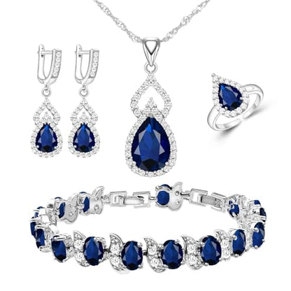 LMXXVJ Women Jewelry Set Platinum Plated Necklace Open Ring Earrings Bracelet Set,Birthday/Anniversary Mother’s Day Jewelry Gifts for Mom/Wife/Sister/Best Friend - color: blue