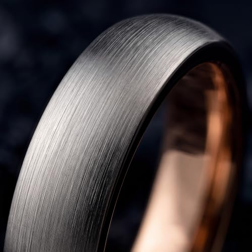 Tungsten Wedding Band Ring 10mm 8mm 6mm 4mm for Men Women 18k Rose Gold Plated Dome Black Grey Brushed Polished - color: 2 Rose Gold Black Grey Tungsten