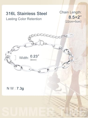 ChainsPro Stainless Steel Waterproof Anklet for Women, Adjustable Non Tarnish Layered Anklets, Trendy Dainty Cuban Link Ankle Bracelet Beach Jewelry Gifts for Swimming & Daily Wear (8.5+2 inches) - style: 1pc-Style-A-Steel