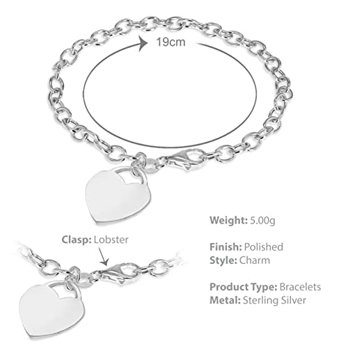 Tuscany Silver Women's Sterling Silver 16.8mm x 18.9mm Heart Charm Belcher Chain Bracelet of Length 19 cm/7.5''