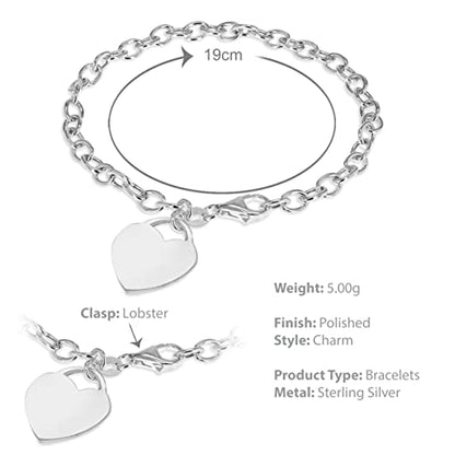 Tuscany Silver Women's Sterling Silver 16.8mm x 18.9mm Heart Charm Belcher Chain Bracelet of Length 19 cm/7.5''