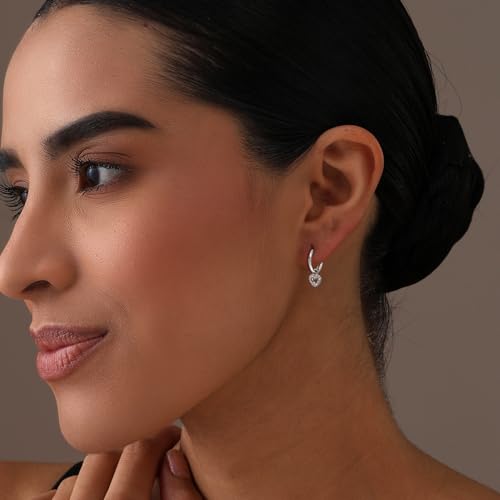 LeCalla 925 Sterling Silver Huggie Hoop Earrings for Women | Rhodium-Plated CZ & Moissanite Dangle Hoop Earrings | Heart, Double Hoop & 3 Stone Designs Hoops | Hypoallergenic Small Hoops Earring Gift for Women - style: Design 01 – Heart Dangle Hoop