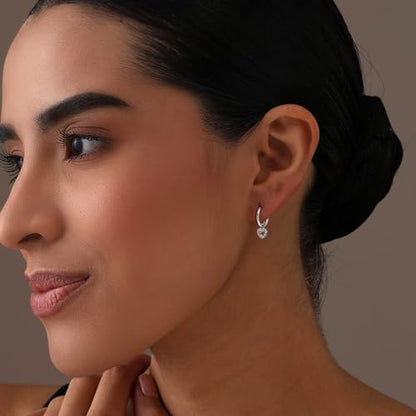 LeCalla 925 Sterling Silver Huggie Hoop Earrings for Women | Rhodium-Plated CZ & Moissanite Dangle Hoop Earrings | Heart, Double Hoop & 3 Stone Designs Hoops | Hypoallergenic Small Hoops Earring Gift for Women - style: Design 01 – Heart Dangle Hoop