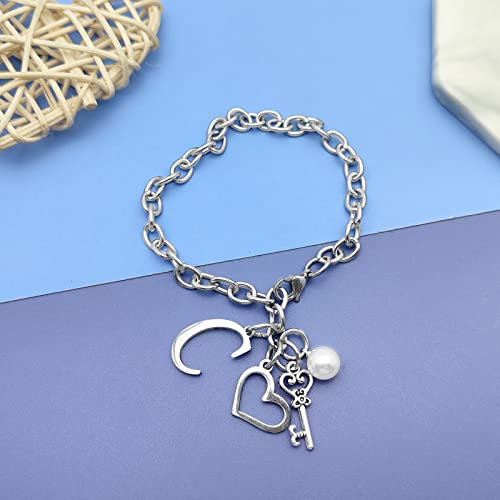 Initial A-Z Bracelets Gift for Women Girls Stainless Steel Chain Bracelet 26 Alphabet Jewelry Gifts for Birthday Anniversary Letter Bracelet Monogram Gifts for Sister Friend Girlfriends Mom 8.26 Inch - color: C