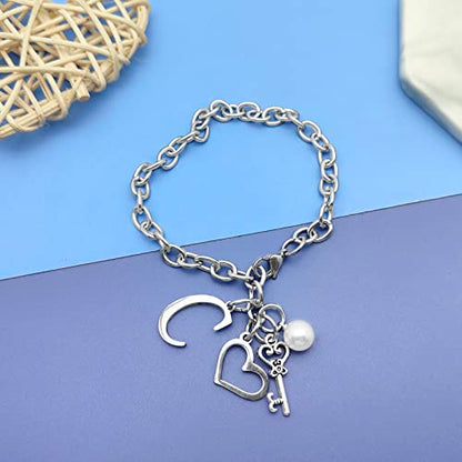 Initial A-Z Bracelets Gift for Women Girls Stainless Steel Chain Bracelet 26 Alphabet Jewelry Gifts for Birthday Anniversary Letter Bracelet Monogram Gifts for Sister Friend Girlfriends Mom 8.26 Inch - color: C