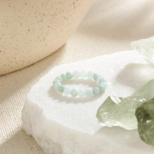 NLIEO Handmade Natural Gemstone Crystal Beaded Stretch Band Ring for Women | Handmade, 3mm Natural Stone, Size 7-12, Stretchy, Beaded Jewelry, Green Bead Rings, Trendy Jewelry Gift - style: Burma Jade
