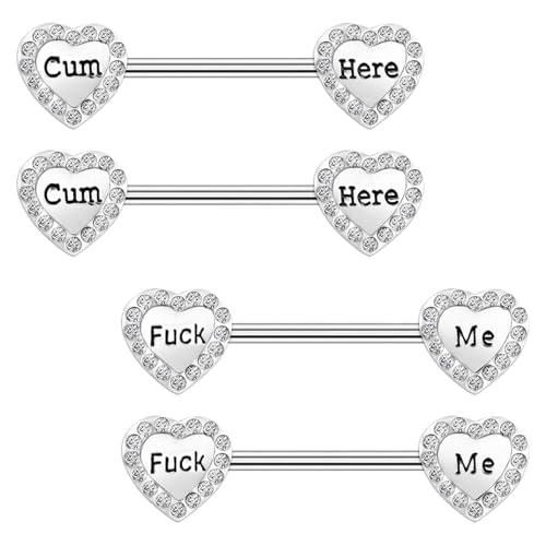 VERAMI 14G 16G Bat Devil Heart Nipple Rings Stainless Steel Heart Nipple Barbell Rings Tongue Rings Body Piercing for Women Men - color: silver CF