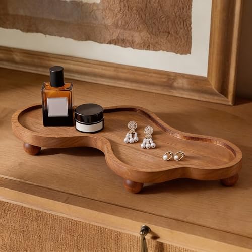Uiifan Wood Cloud Perfume Tray Irregular Jewelry Decorative Bedside Tray for Nightstand for Women Trinket Dish Ring Holder Dish Room Aesthetic Decor Birthday Housewarming Gift(Brown) - color: Brown