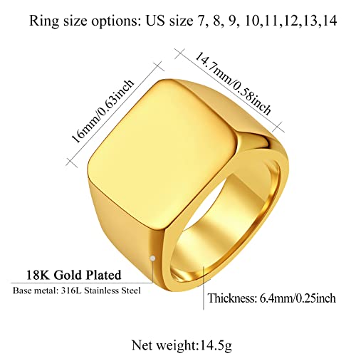 FindChic Customized Signet Photo Rings Square/Heart/Round Chunky Band Ring Stainless Steel/18K Gold Plated/Black Size 7 to 14 Personalized Jewelry for Men Women, Send Gift Box - color: 01. non-customized square (gold)