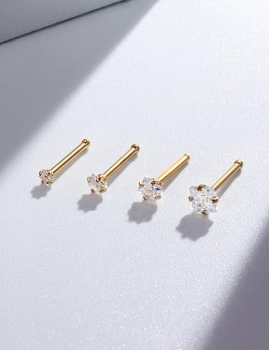 18G 20G 14K Gold Filled Nose Rings Studs Piercing Jewelry For Women Men 316L Surgical Steel Round Square Cubic Zirconia Nose Rings Studs Nostrial Piercing Jewelry CZ 1.5mm 2mm 2.5mm 3mm - color: 14K Gold Plated, size: 18 Gauge-Straight-Square CZ