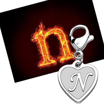 FAADBUK Initial Letter A-Z Alphabet Heart Charms for Jewelry Bracelet Keychain Necklace Initial Stainless steel Clasp Clip on Charm - color: intial N