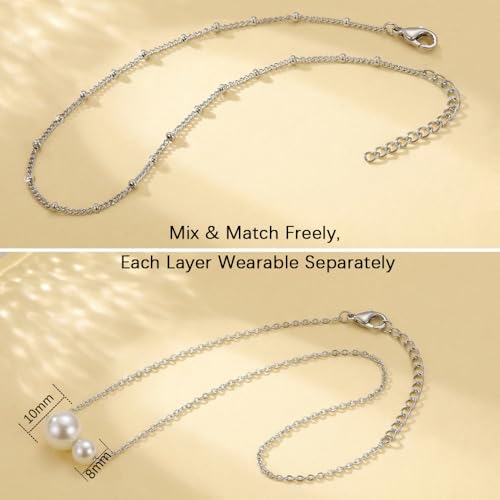 14k Gold Plated Layered Cubic Zirconia Pendant Necklace for Women | Gold Plated Clover Necklaces Stackable Dainty Cubic Zirconia Pendant Necklace，Mother's Day, Thanksgiving Jewelry Trendy gifts - color: silvery, style: Style3