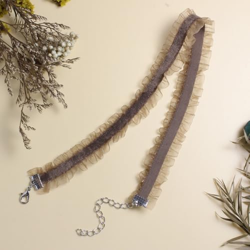 Nova&Aria Chokers Set For Women Heart Choker Necklaces Flower Pendant Velvet Cute Pink Turquoise Blue White Black Choker Necklace Christmas Colorful Lace Chokers - color: Brown-B