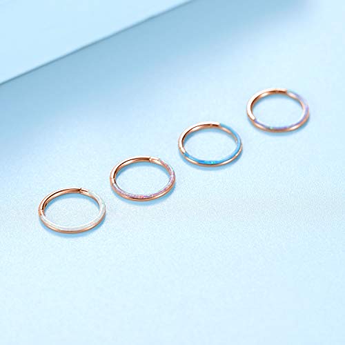 GAGABODY Septum Ring 16 Gauge Earrings Daith Jewelry Surgical Steel Hinged Nose Rings Nose Hoop Cartlidge Earring Hoop Helix Rook Piercing Jewelry - color: Style2:1pc Rose gold+White Opal Single Hoop