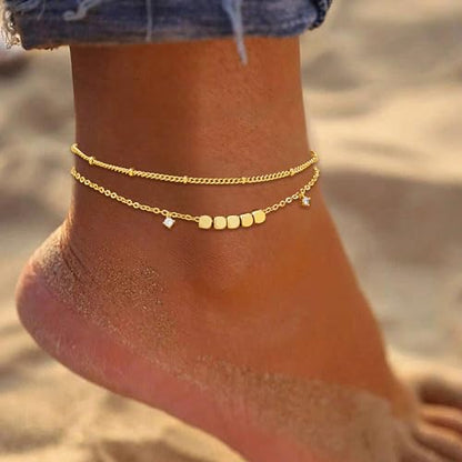 Gold/Sterling Silver Anklet Bracelets for Women Waterproof, Non Tarnish 925 Sterling Sliver Plated Heart Evileye Butterfly Charm, Dainty Summer Beach Anklets for Women, Beach Vacation Bikini Outfits for Her Mom - style: Beaded-Gold