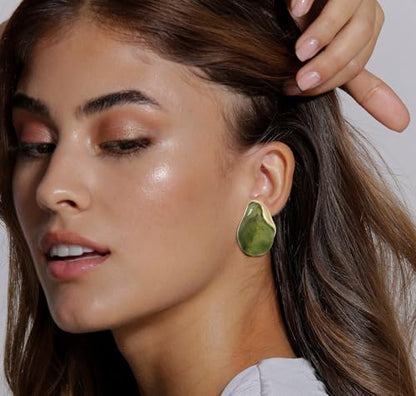 Acrylic Earrings for Women Irregular Resin Drop Earrings Metal Waterdrop Earring - color: Green