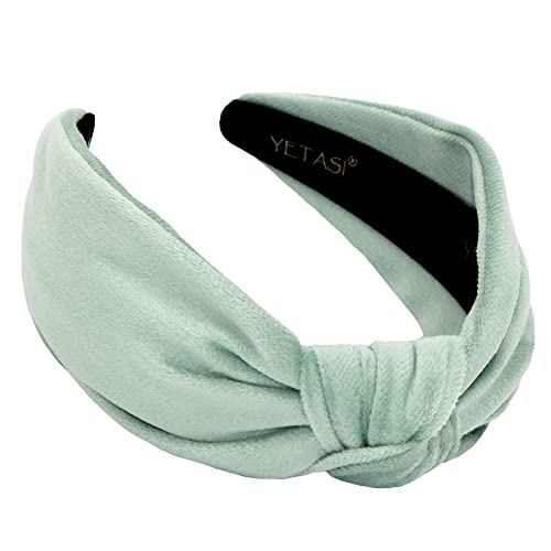 Light Mint Knotted Headband is Chic. Green Velvet Headbands for Women are Classy Velvet Head band Top Knot Fashion Designer Girls - color: Light Mint
