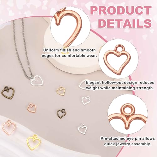 MECCANIXITY Heart Charm, Alloy Love Heart Pendants Valentines Love Dangle Connector Charm Bulk for Jewelry Making Necklace Bracelet Earrings, Cyan - color: Rose Gold
