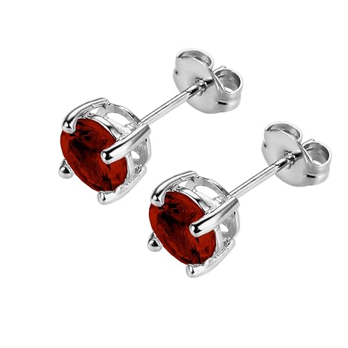 Amazon Essentials Sterling Silver Round Birthstone Stud Earrings - color: Red Garnet, January