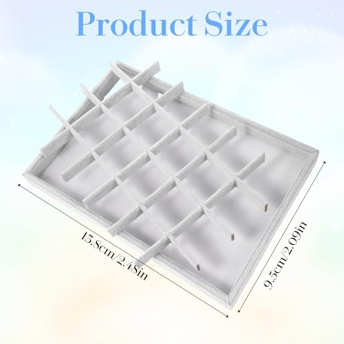 2PC Gray Ice Velvet Stackable Jewelry Display Tray Organizer with Removable Dividers, Multi-Compartment Storage Box for Earrings Necklaces Bracelets Rings Showcase - 13.8x9.5x1.2inch