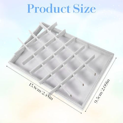 2PC Gray Ice Velvet Stackable Jewelry Display Tray Organizer with Removable Dividers, Multi-Compartment Storage Box for Earrings Necklaces Bracelets Rings Showcase - 13.8x9.5x1.2inch