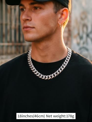 FindChic Cuban Link Chain Necklace for Women Men, Silver/Gold Plated Stainless Steel Solid Miami Curb Chain Hip Hop Punk Statement Jewelry, 5/12/14mm Width, 16/18/20 Inch Length, with Gift Box - color: 03. 12mm-Silver, size: 18inches