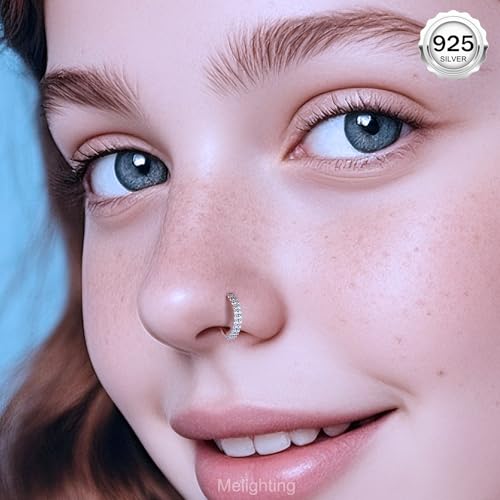 Melighting 20G Nose Ring Hoop 925 Sterling Silver Butterfly Flower Nose Hoop Seamless Open Helix Piercing Clear Double CZ 8 mm Cartilage Earring Nose Piercing for Women - color: Double CZ