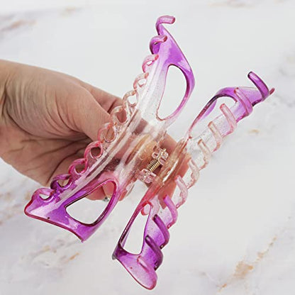 Women's Jumbo Jaw Clip Extra Large Marbelized Hair Claw (Glittter Purple) - color: Glittter Purple